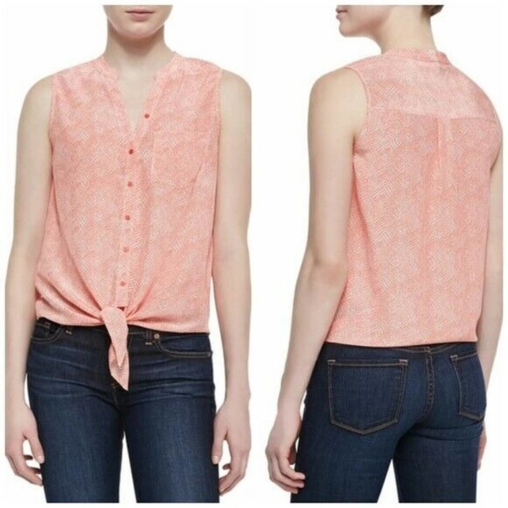 Joie Edalette Women's Silk Tie-Front Sleeveless Button Up Georgette Top Small